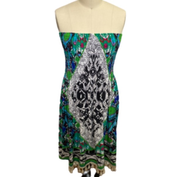 Magic Dresses & Skirts - Bright Boho Tube Dress Ikat Pattern Tassle Hem L